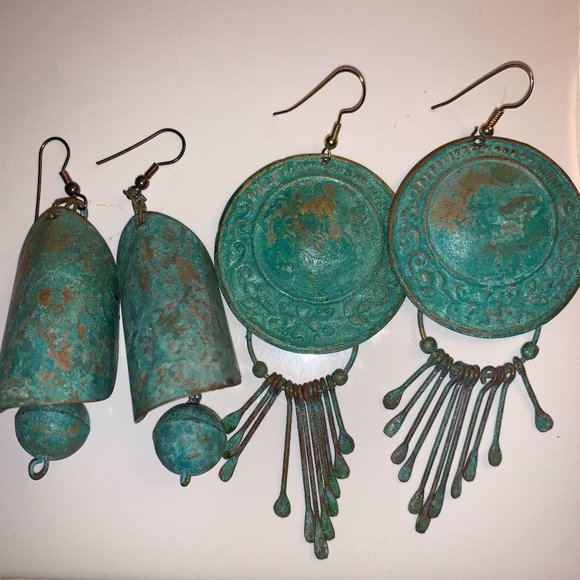 Boho Green Oxidized Metal Earrings - Picture 2 of 2